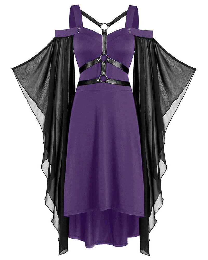 

Halloween Gothic Punk Dress Renaissance High Low Vintage Dress Women Cosplay Party Dresses, Purple