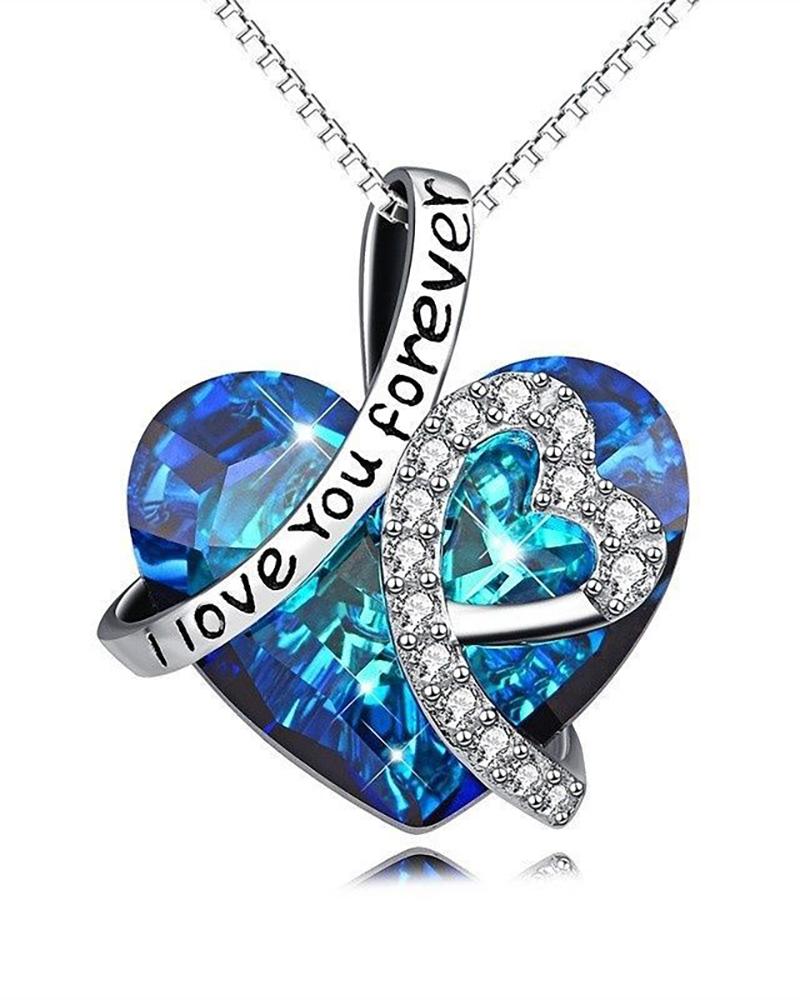 

Mother's Day Studded Heart Rhinestone Letter Print Pendant Necklace, Dark blue