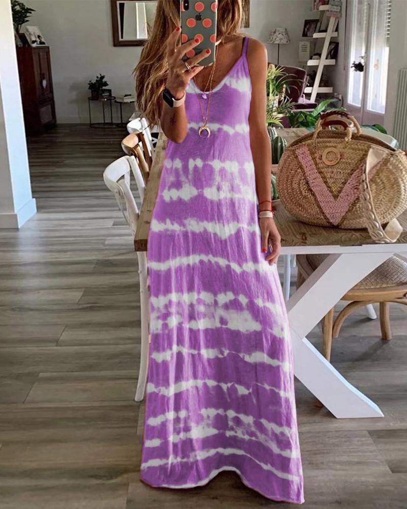 

Tie Dye Print Spaghetti Strap Casual Dress, Purple