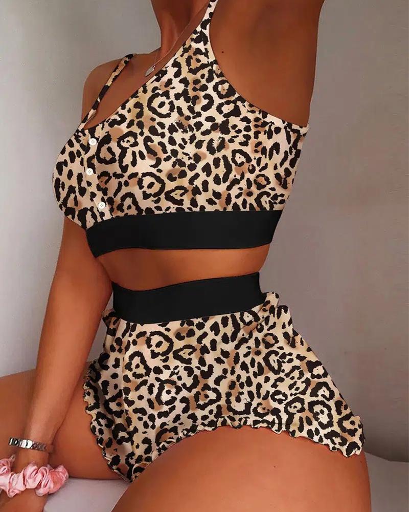 

Leopard Print Lettuce Trim Cami Set