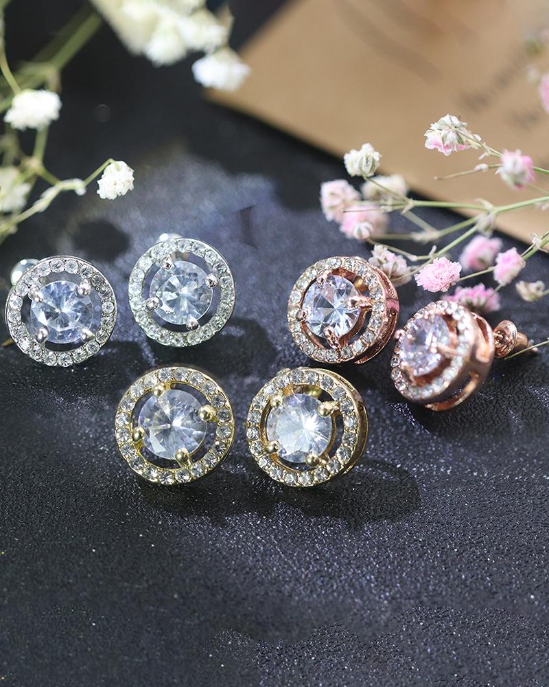 

1pair Round Shaped Rhinestone Earrings, Silver