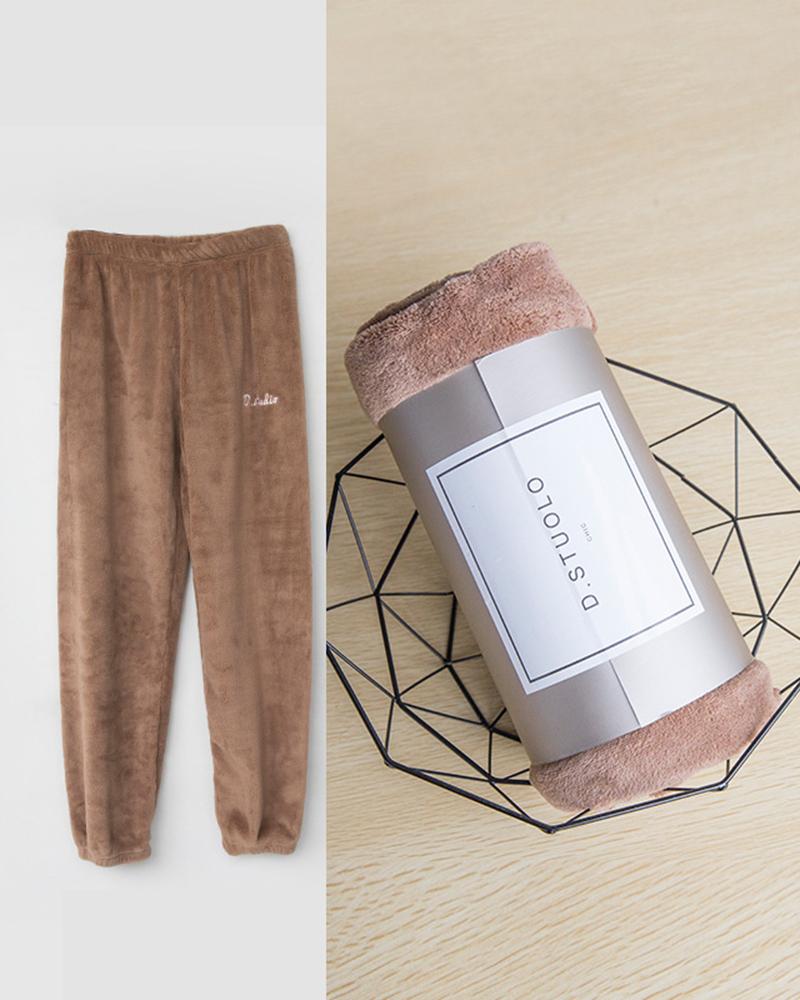 

High Waist Fuzzy Cuffed Pants, Khaki