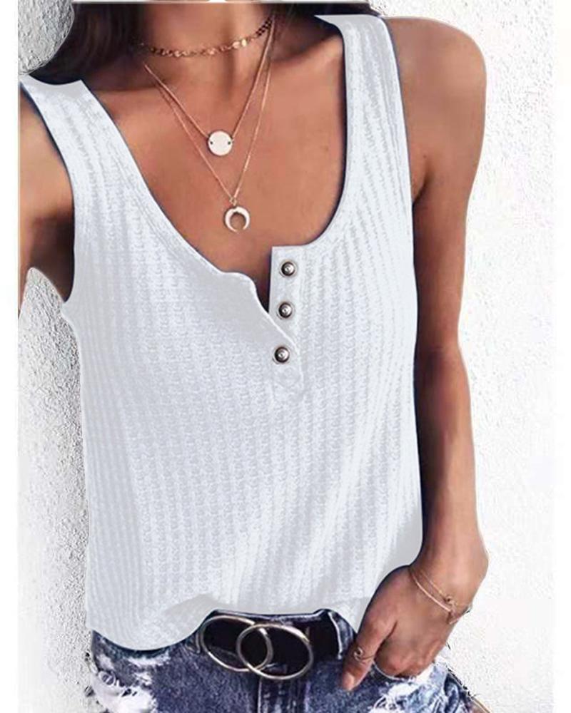 

Button Front Casual Tank Top, White