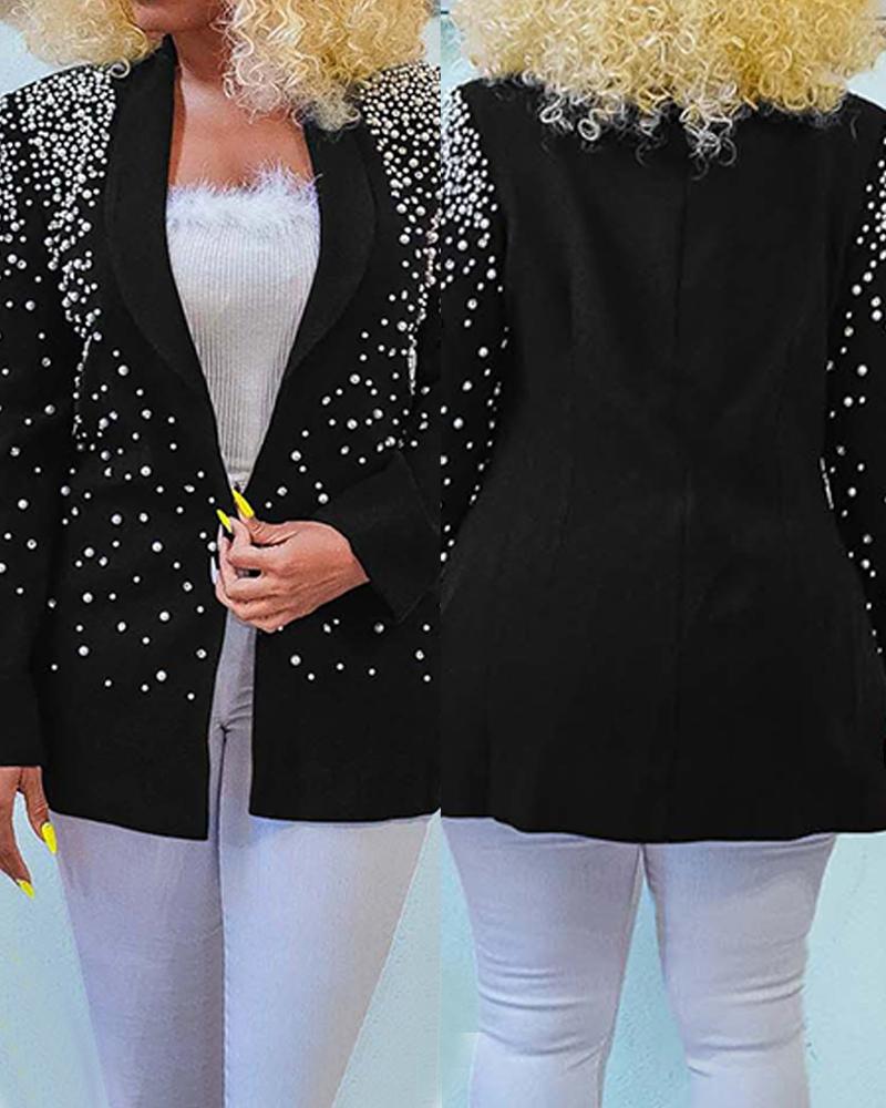 

Beaded Shawl Collar Blazer Coat, Black