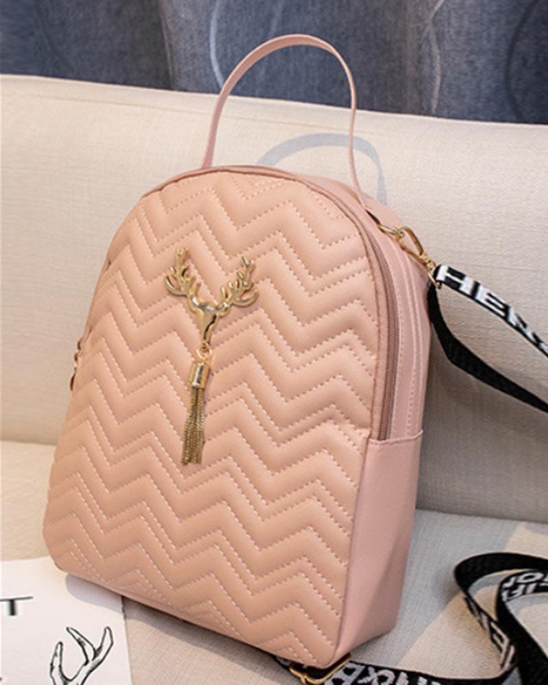 

Quilted Chevron Tassel Detail Backpack, Pink
