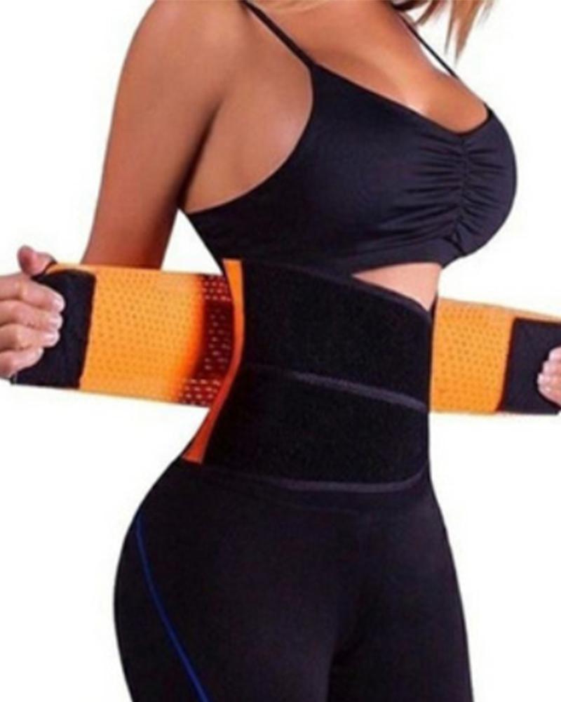 

Color Block Breathable Waist Trainer Velcro Corset Shapewear, Orange