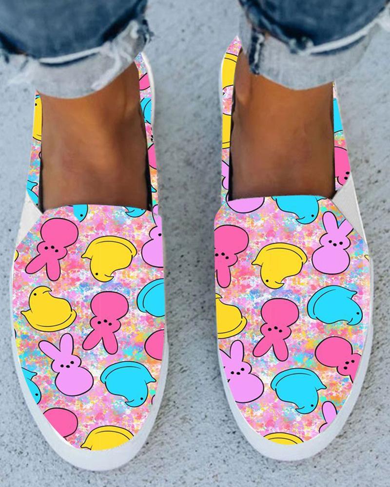 

Easter Colorblock Bunny Print Casual Slip-on, Multicolor