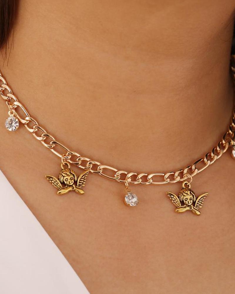 

Bohemian Angel Rhinestone Simple Necklace, Gold