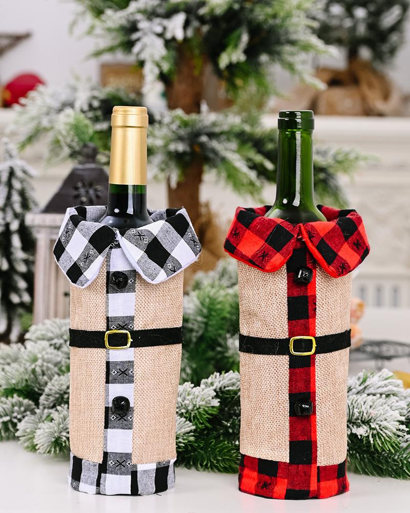 

1pc Christmas Plaid Wine Bottle Cover Champagne Wine Bottle Cap Topper Holiday Christmas Decoration Party Supplies, Red