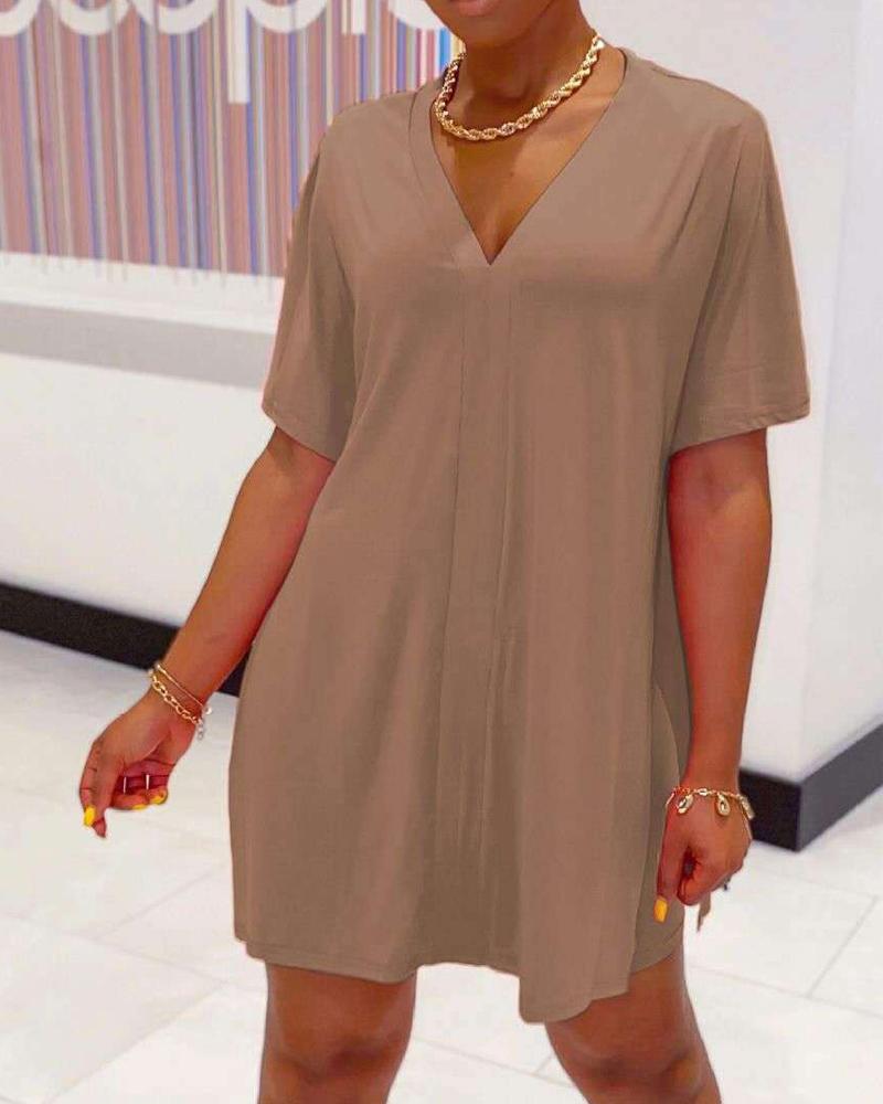

Plus Size Batwing Sleeve Split Hem Top & Shorts Set, Khaki