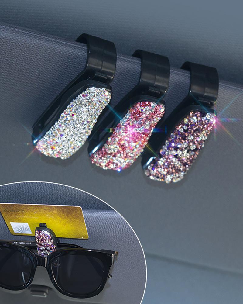 

Card Sun Visor Fastener Eyeglasses Clip Frame Receipt Storage Rhinestone Sunglass Protector, White
