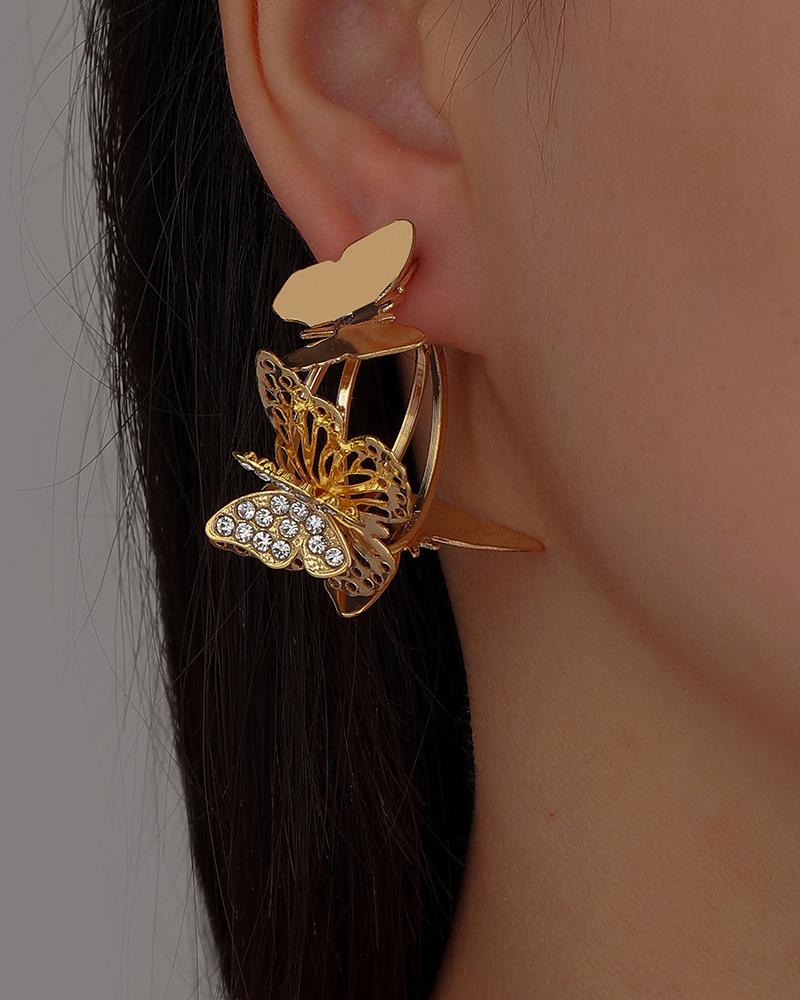 Butterfly Rhinestone Decor Earrings