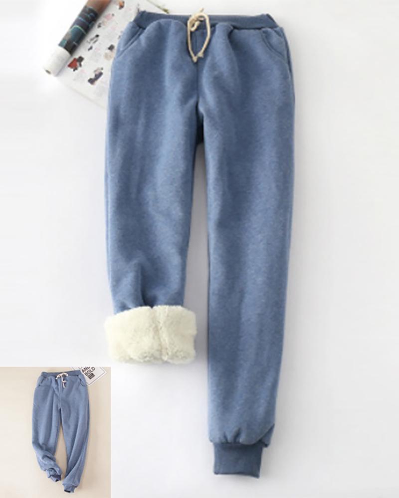 

Plain Drawstring Waist Super Thick Grey Sweatpants, Blue