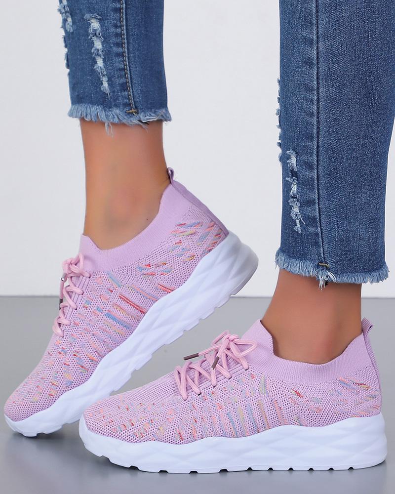 

Colorblock Breathable Lace-up Casual Sneakers, Purple