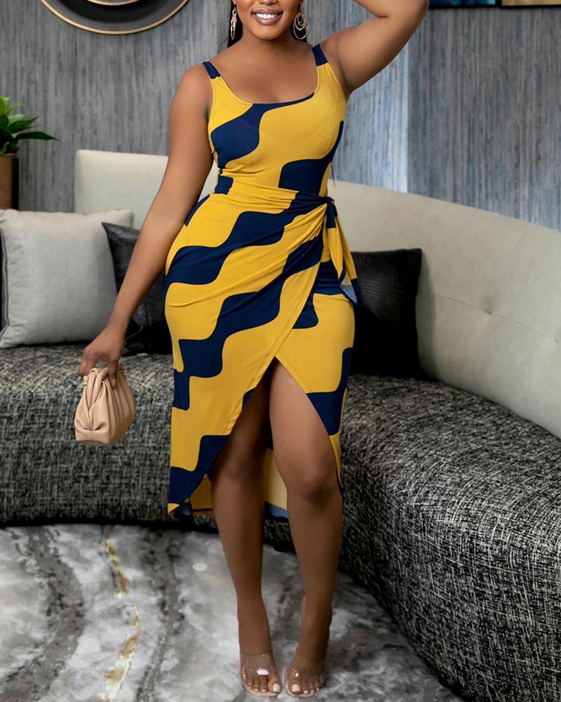 

Colorblock Tied Detail Casual Tank Dress, Yellow