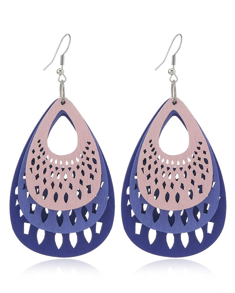 

Colorblock Hollow Out Water Drop Hook Earrings, Style2