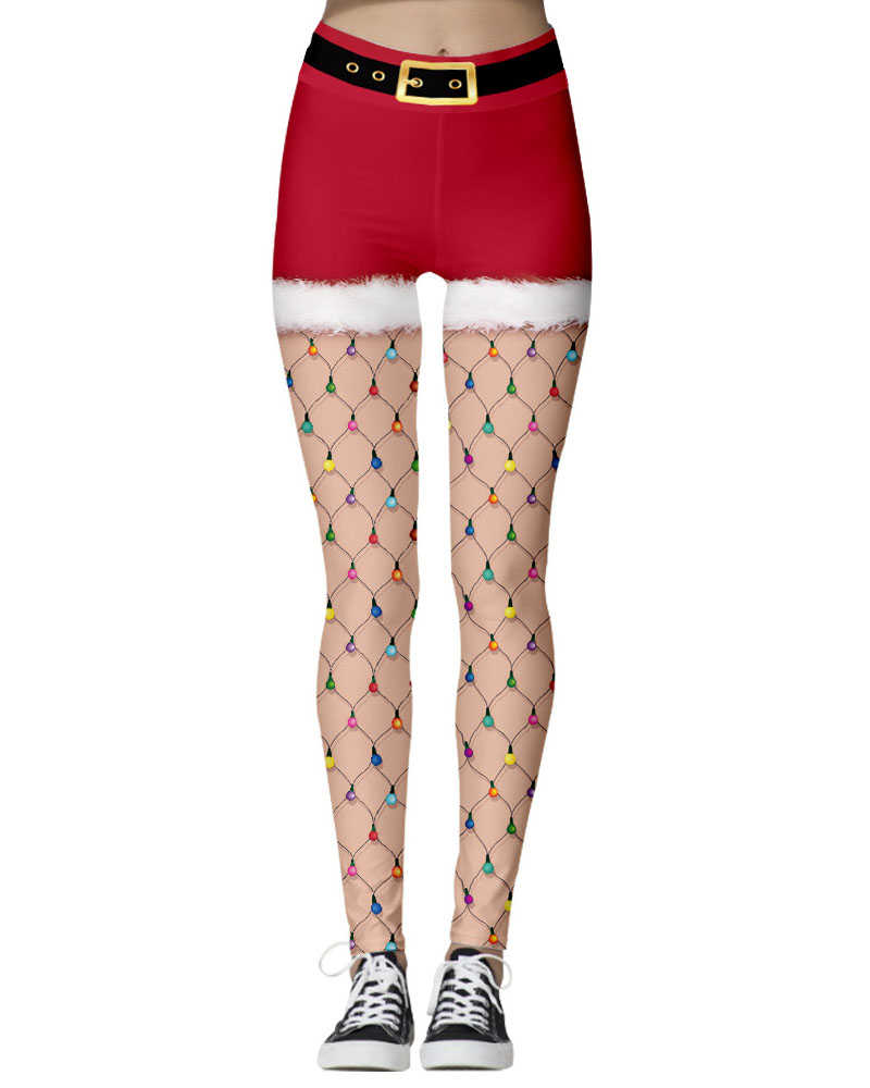 

Christmas Snowflake Cartoon Elk Cat Print Leggings, Style5