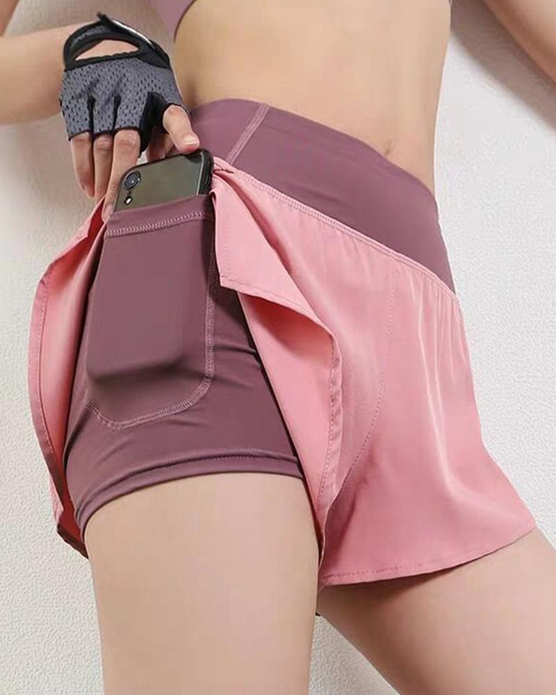 

Loose Fake 2PC High Waist Sport Short Pants, Pink