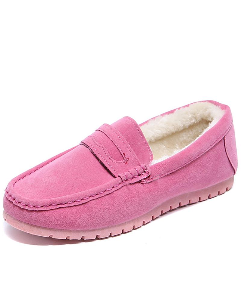 

Round Toe Winter Lined Slip-on Shoes, Pink