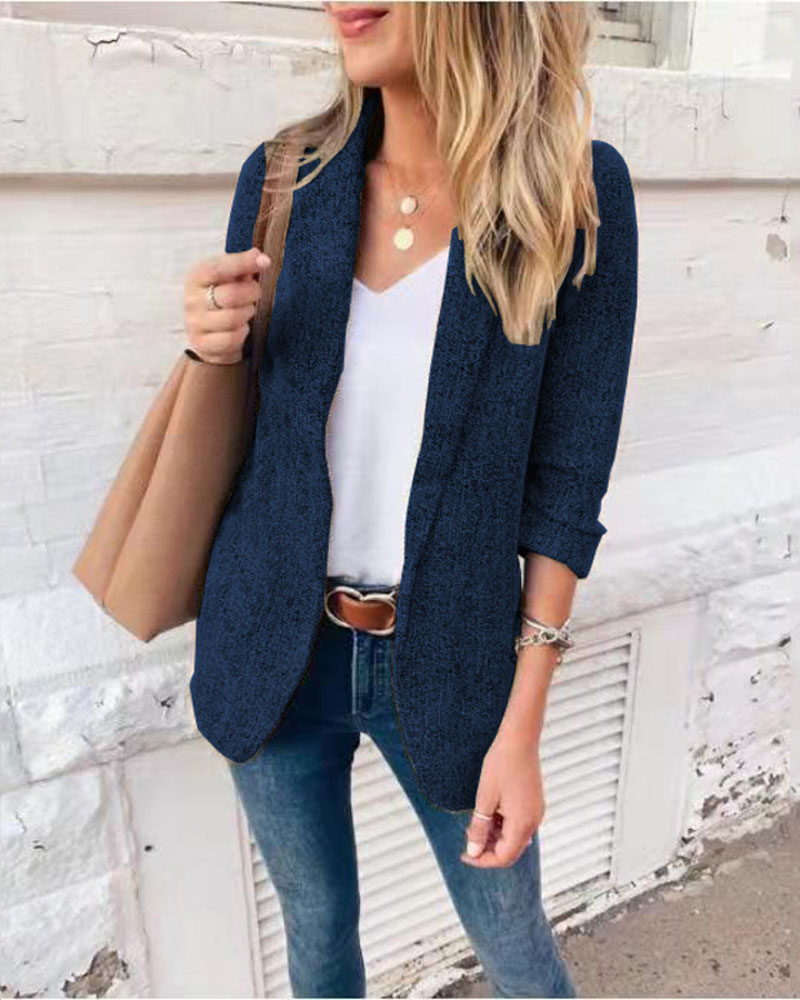 

Long Sleeve Shawl Collar Blazer Coat, Purplish blue