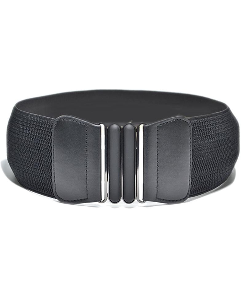 

1PCS Metal Decor Simple Elastic Waist PU Patch Belt, Black
