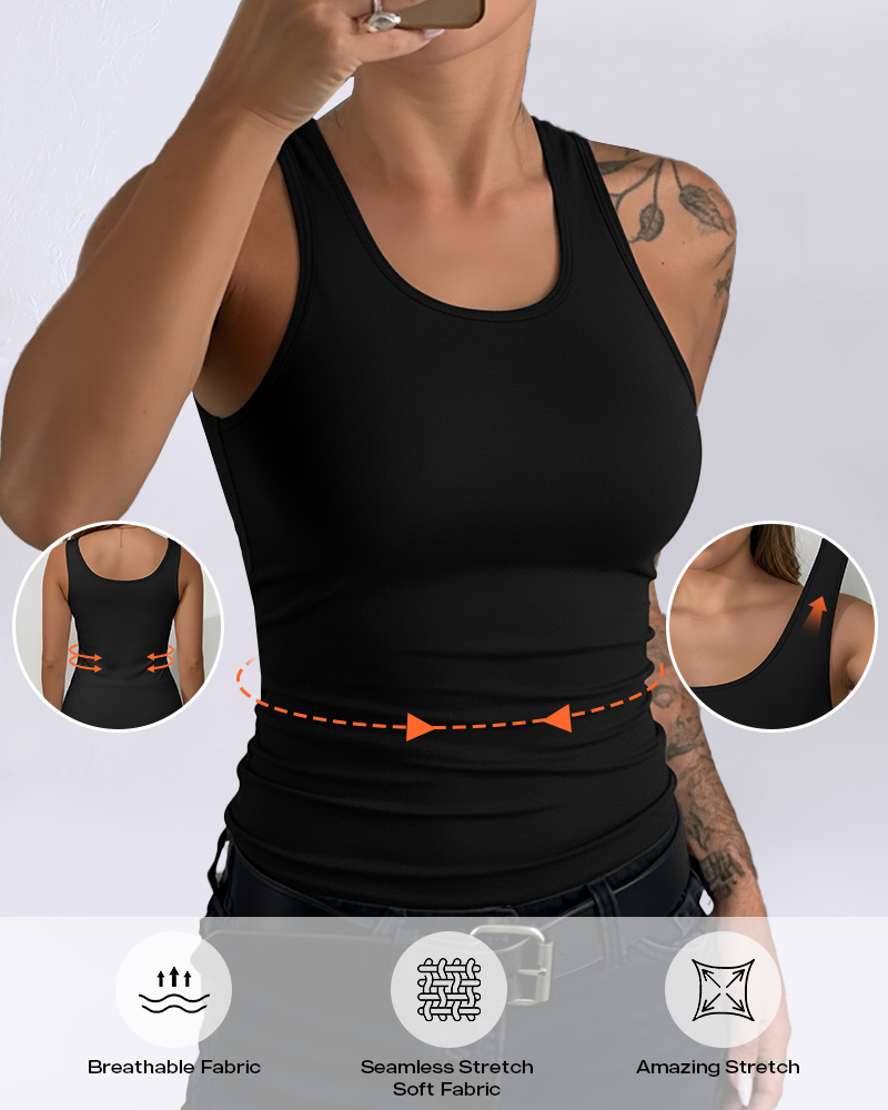 

Débardeur de compression gainant à col en U pour femme, sans coutures, effet gainant, Black