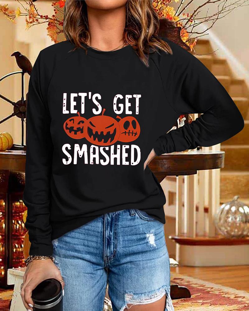 

Halloween Letter Pumpkin Print Long Sleeve Sweatshirt, Black