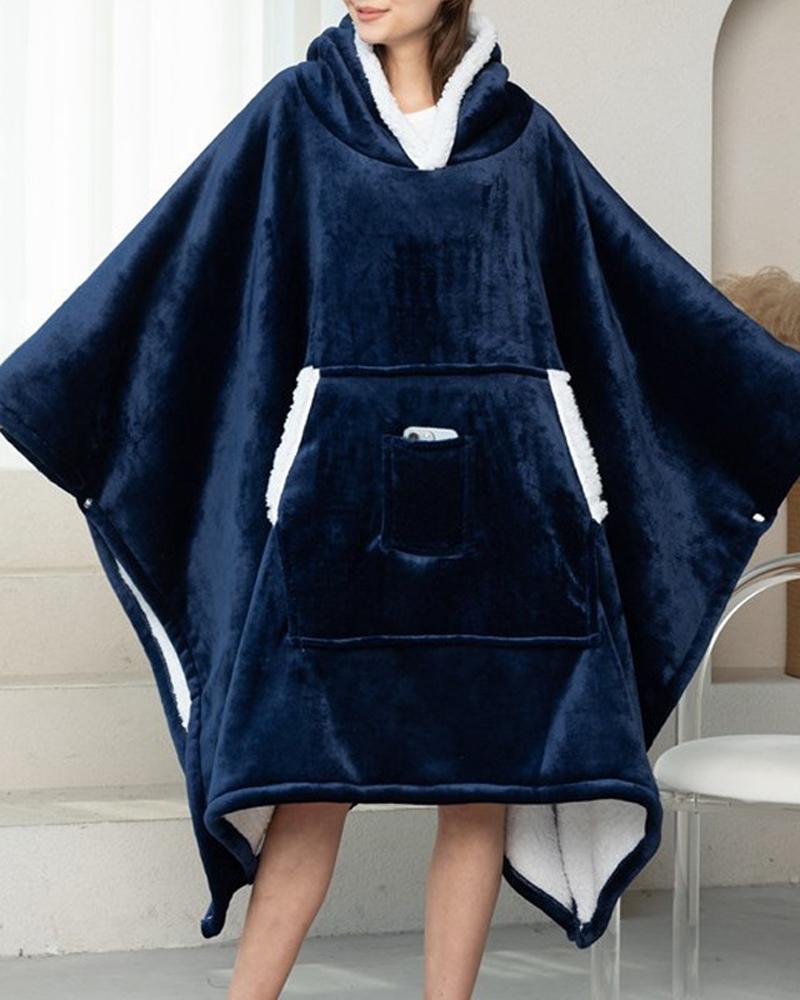 

Warm Fleece Lined Fluffy Oversized Wearable Blanket Hoodie, Purplish blue