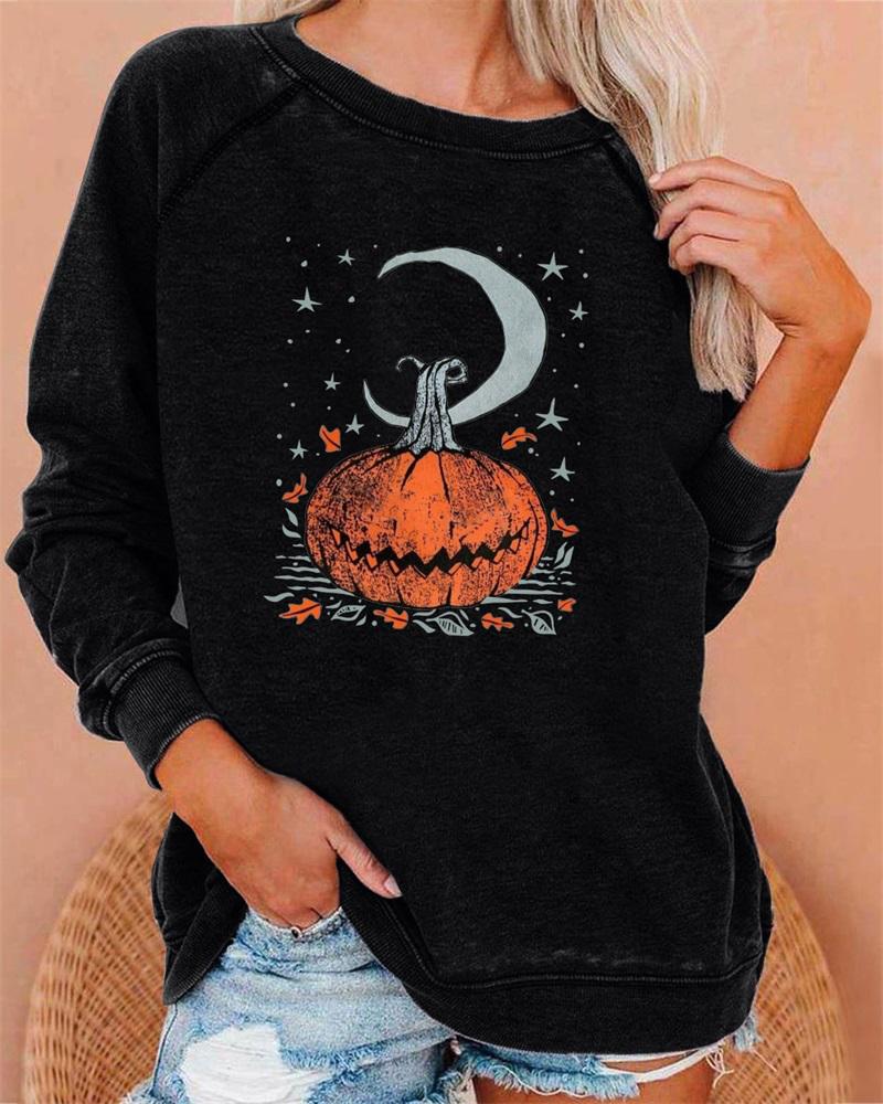 

Plus Size Halloween Graphic Print Long Sleeve Top, Black