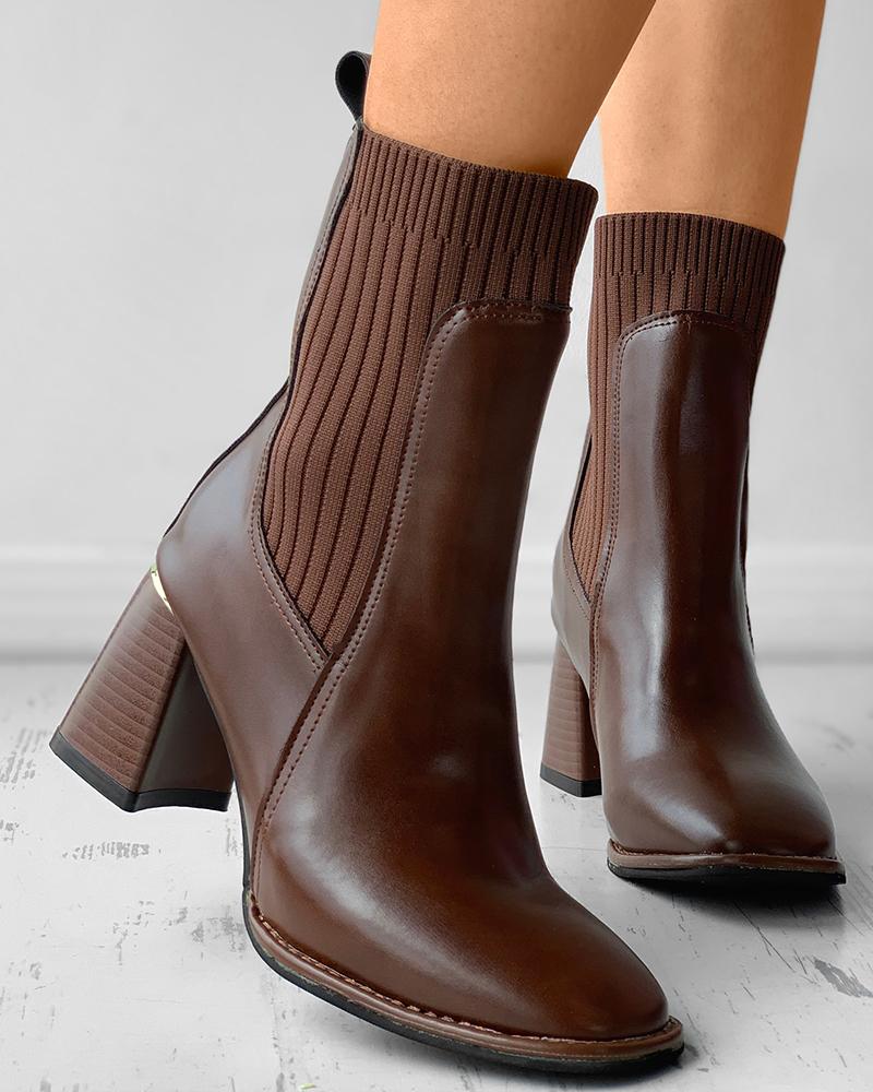 

Square Toe Chunky Sock Ankle Boots, Brown
