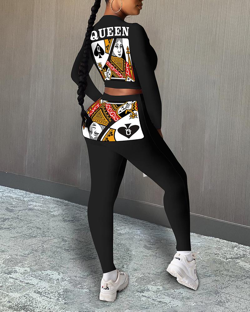 

Poker Printing Long Sleeve Pant Sets, Black