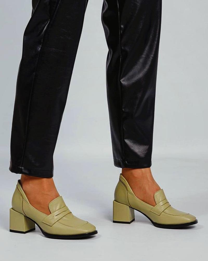 

Square-toe Solid Color Lacquered Leather High Heels, Green