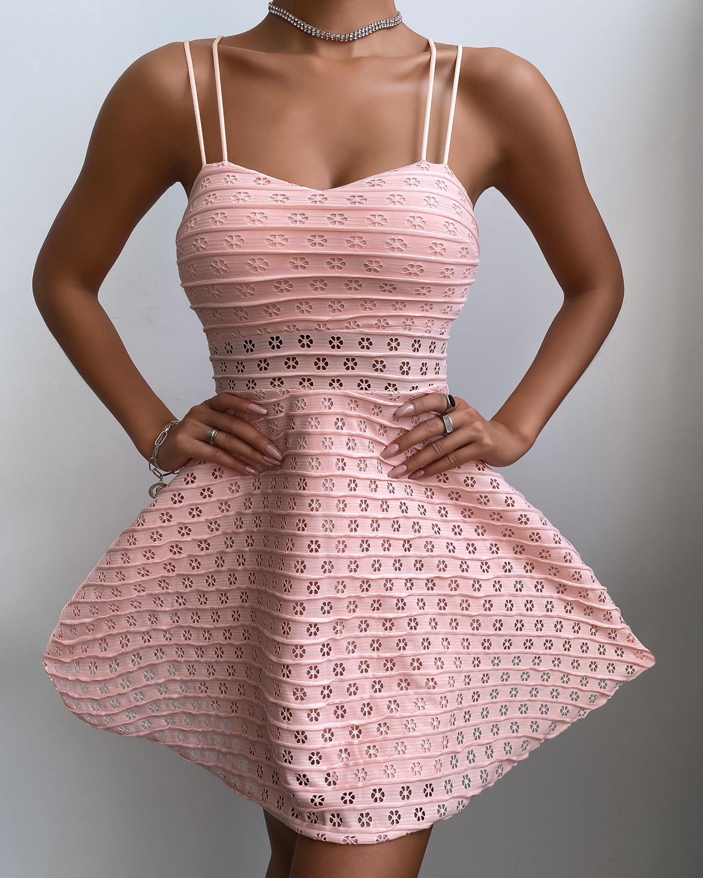 

Floral Pattern Hollow Out Backless Lace Dress, Pink