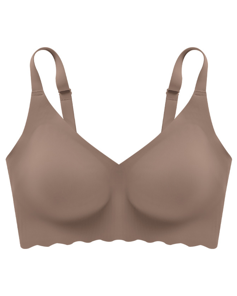 

Scallop Trim Seamless Wireless Lifting Bra, Coffee