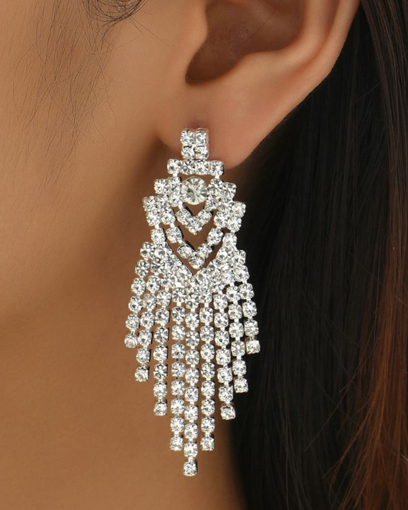 

1Pair Hollow Out Geometric Tassel Drop Earrings, White
