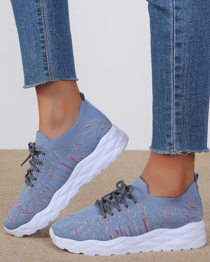 

Colorblock Breathable Lace-up Casual Sneakers, Gray