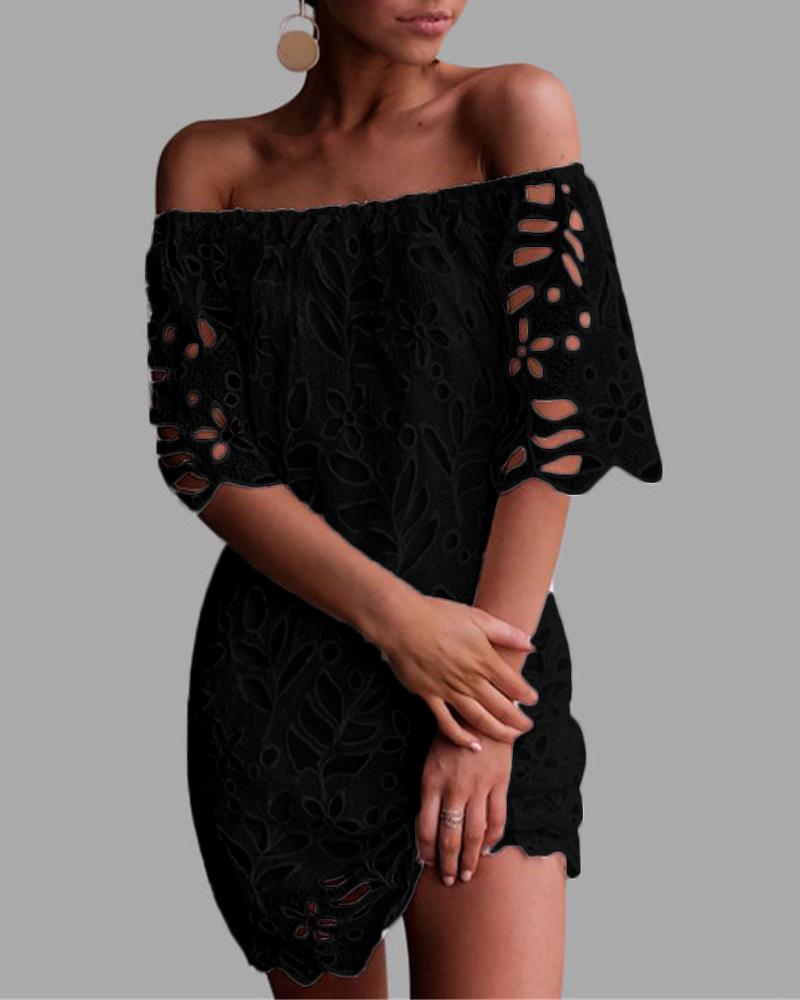 

Off Shoulder Broderie Anglaise Lace Dress, Black
