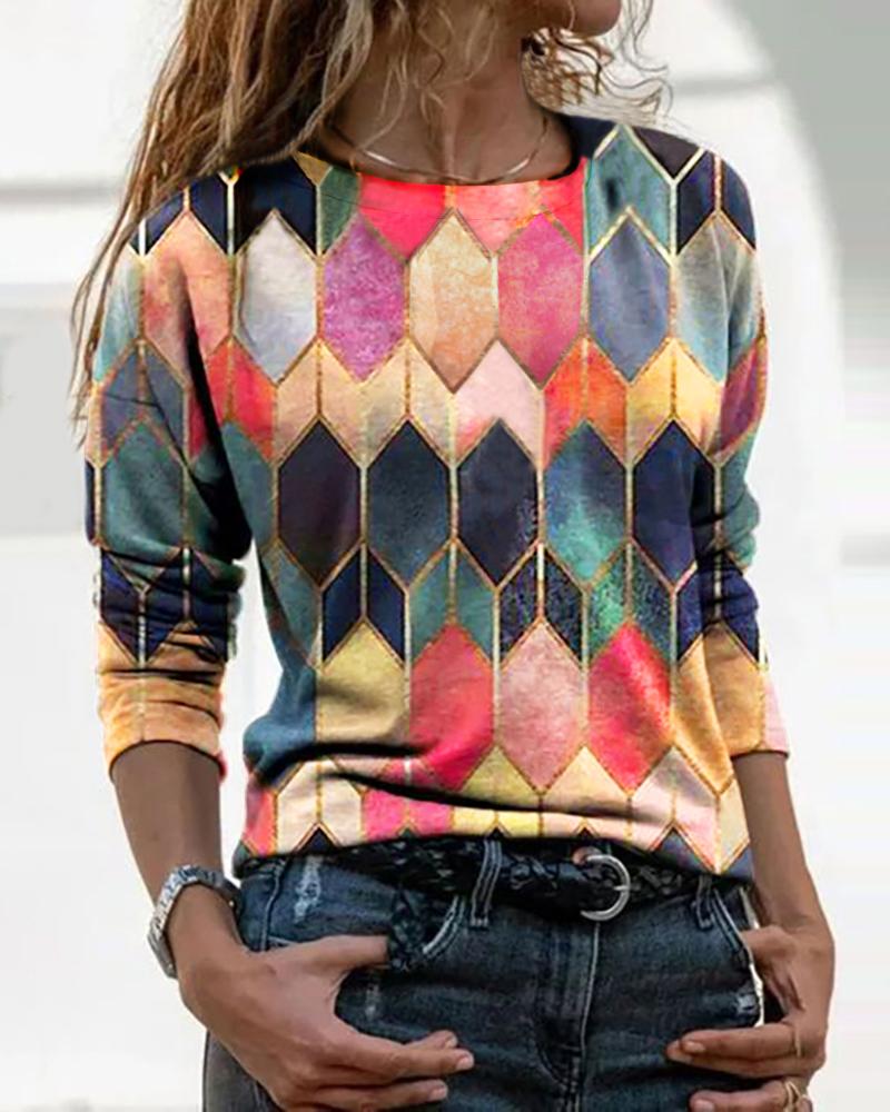 

Long Sleeve Abstract Print Blouse, Multicolor