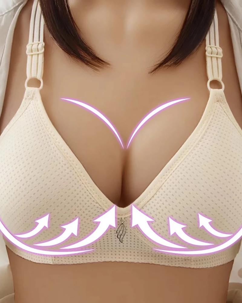 

Back Buckle Cotton Bra Underwear Widened Straps Chest Cover Bras, Nude