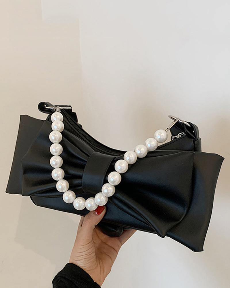 

Bowknot Design Beaded Strap Handbag, Black