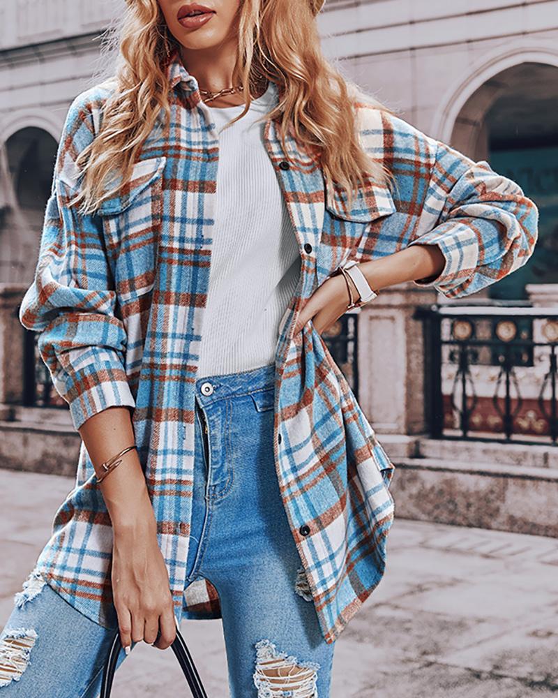 Plaid Print Buttoned Pocket Design Shacket