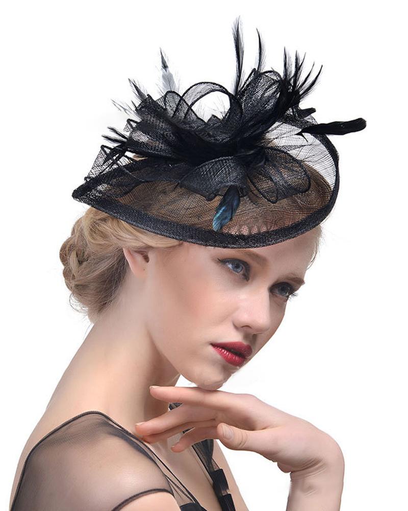 

1pc Feather Fascinator Hat Mesh Hair Clip Hairpin Bridal Wedding Cocktail Tea Party Headwear, Black