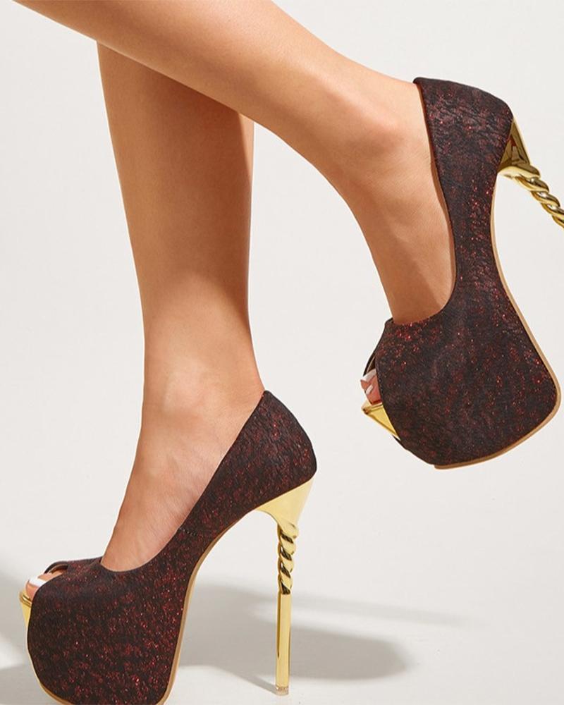 

Fish Mouth Solid Color Stiletto Heels, Wine red