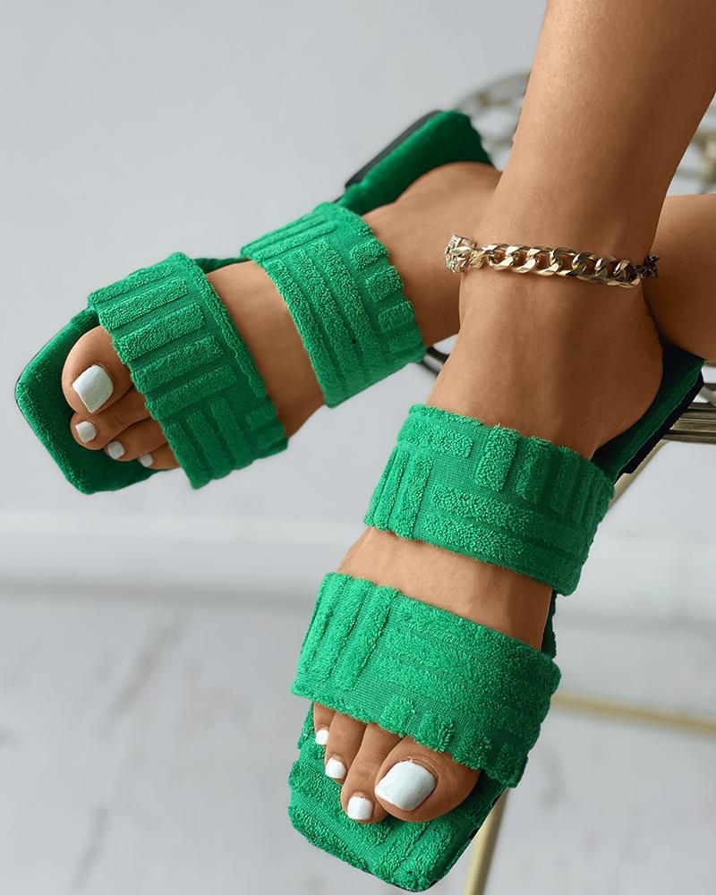 

Square Toe Double Band Slide Slippers, Green