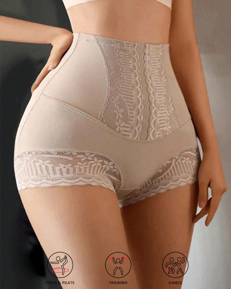 

Culotte gainante taille haute en dentelle contrastée sexy sans couture pour rehausser les fesses, contrôle du ventre et modelage du corps, Champagne