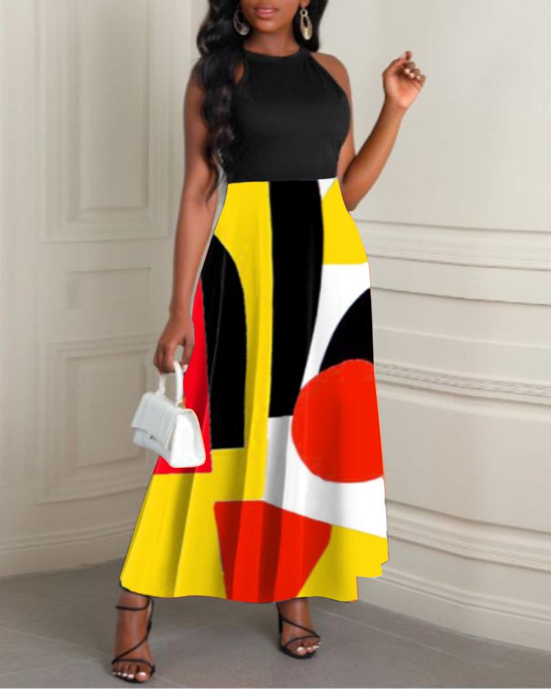 

Plus Size Colorblock Sleeveless Maxi Dress, Yellow