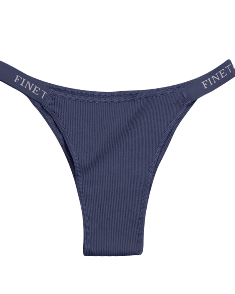 

Ribbed Splicing Letter Print Low Waist Skinny Panties, Blue