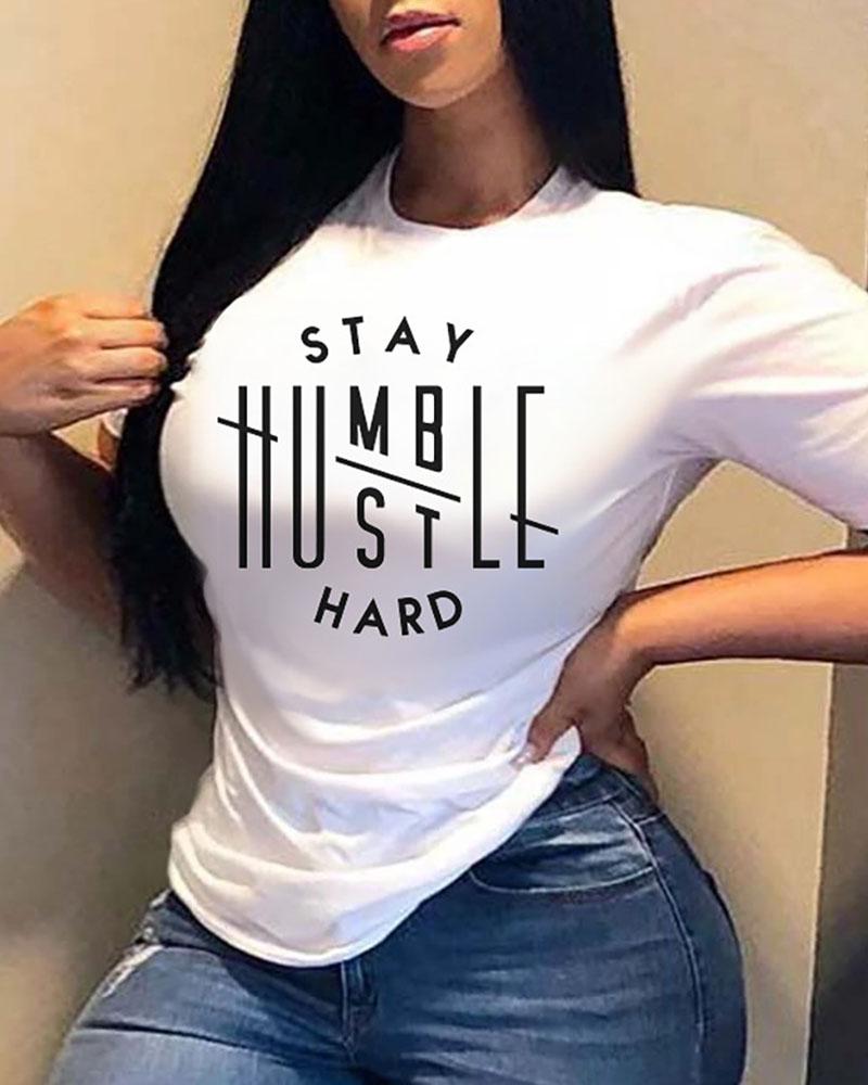 

Letter Print Short Sleeve Casual T-shirt, White