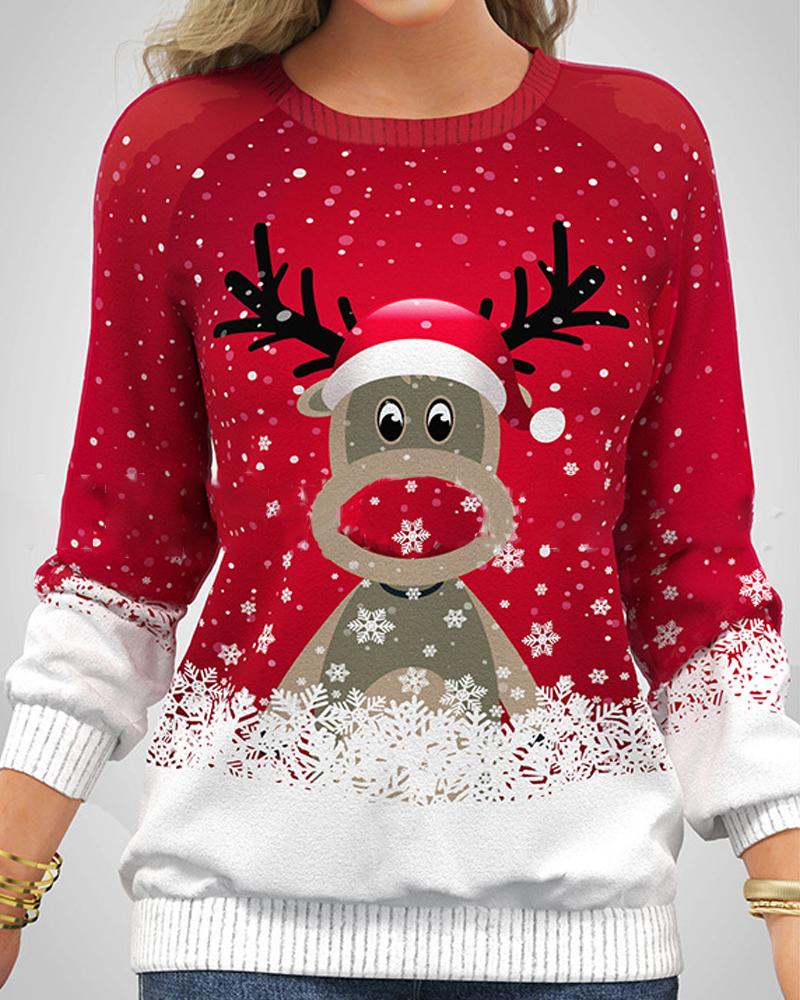 

Christmas Snowman Elk Print Long Sleeve Sweatshirt, Style1