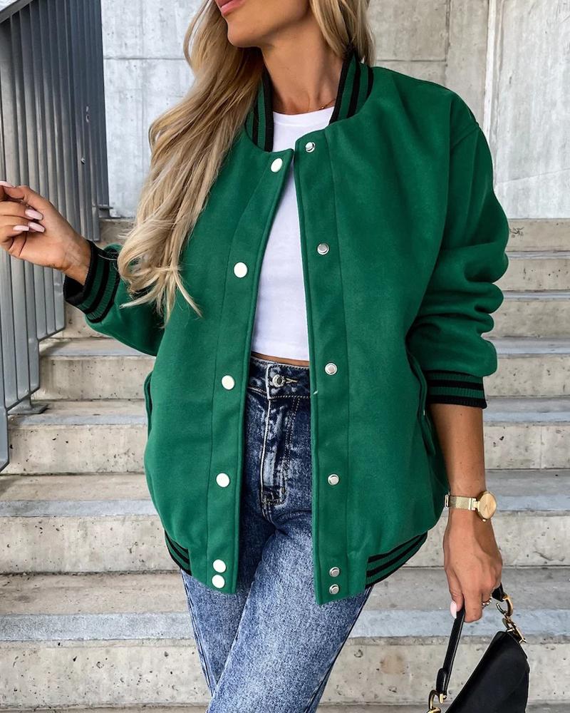 

Contrast Paneled Baseball Collar Bomber Jacket, Green